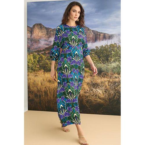 %100 Viskon Çiçek Desenli Saten Elbise