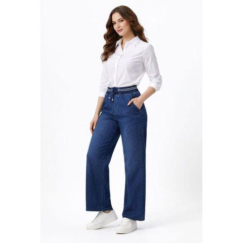 Kadın Bol Jean Pantolon Beli Ribana Lastikli BGL-ST05385
