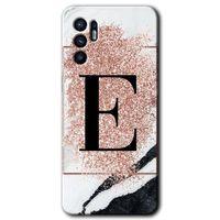 Oppo Reno 6 Kılıf HD Desen Baskılı Arka Kapak - Pembe Mermer Desenli E Harfi