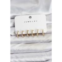 Gold Renk Pirinç Zirkon Taşlı Halka Kadın Küpe Seti