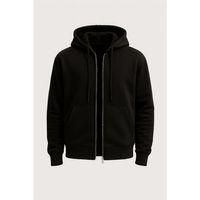 İçi Peluş Üç İplik Kumaş Oversize Fermuarlı Kapüşonlu Sweatshirt- Siyah