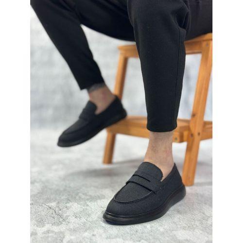 BA0355 Bağcıksız Keten Siyah Taban Klasik Corcik Erkek Ayakkabı