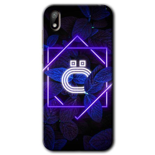 Huawei Y5 2019 Kılıf HD Desen Baskılı Arka Kapak + Temperli Cam - Dark Neon Yaprak Ö Harfi