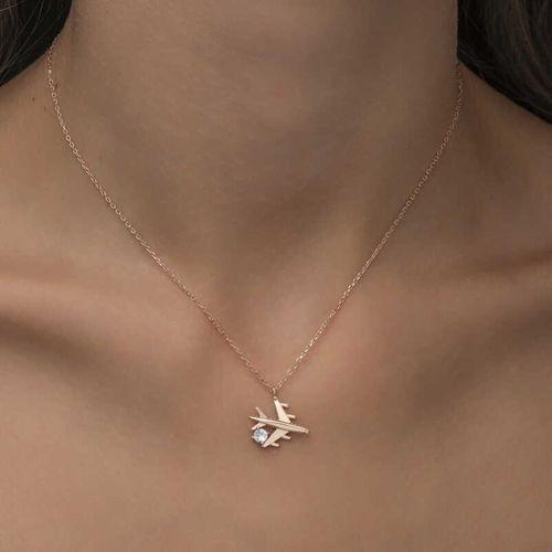 Lucky Life 925 Ayar Gumuss  Rose Tek Taşlı Uçak Lucky Life Lucky Life Kadın Kolye