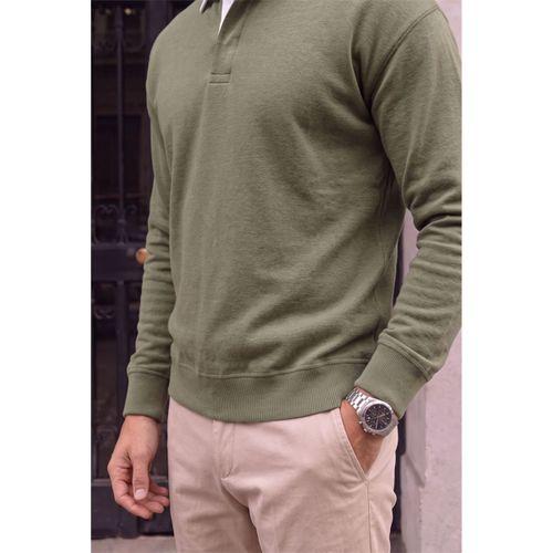 Luis Polo Yaka Selanik Örme Kumaş Erkek Sweatshirt - Açık Haki