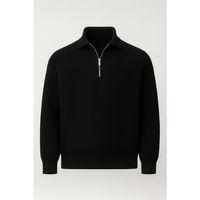 Gibson Oversize Yarım Fermuar Gömlek Polo Yaka Selanik Örme Erkek Triko Kazak - Siyah