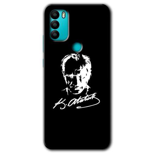 General Mobile GM 21 Plus Kılıf HD Desen Baskılı Arka Kapak + Temperli Cam - Atatürk Silüet İmza