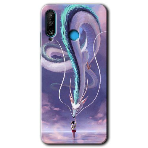 MRCİLETİSİM Huawei P30 Lite Kılıf Baskılı Kapak - Dragon Snake + 5D Tam Kaplayan Cam