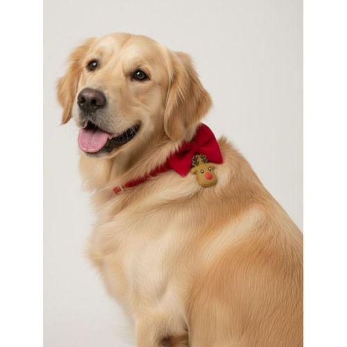 Yılbaşı Geyiği Köpek Papyon Tasması | Kırmızı Fiyonk Boyun Aksesuarı | Noel Temalı Köpek Süsü | Orta ve Büyük Irklar İçin