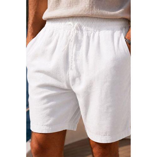 Mann Relax Fit %100 Pamuk Meridian Kumaş Basic Erkek Şort - Ekru