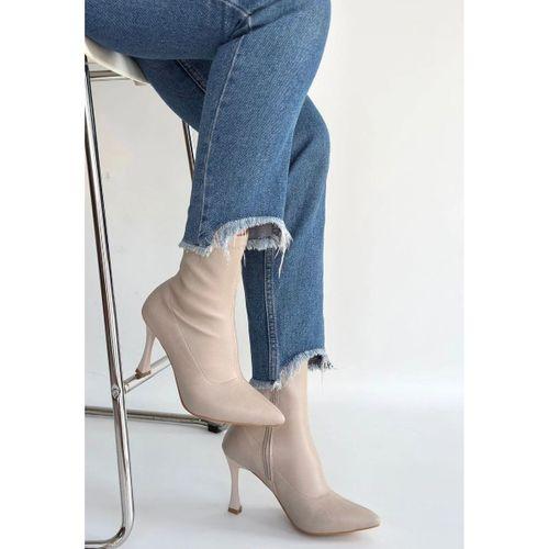 Orjen Bej Cilt Streç Topuklu Bot