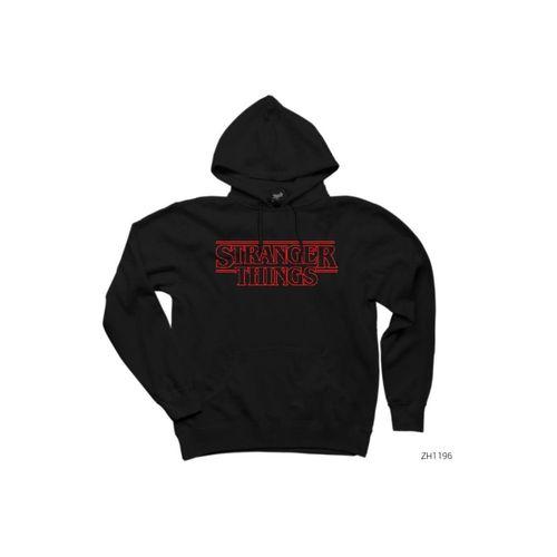 Stranger Things Logo Outline Siyah Kapşonlu Sweatshirt Hoodie