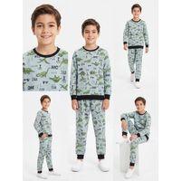 4/10 Yaş Dino Baskılı Pamuk Penye Çocuk Pijama Takımı