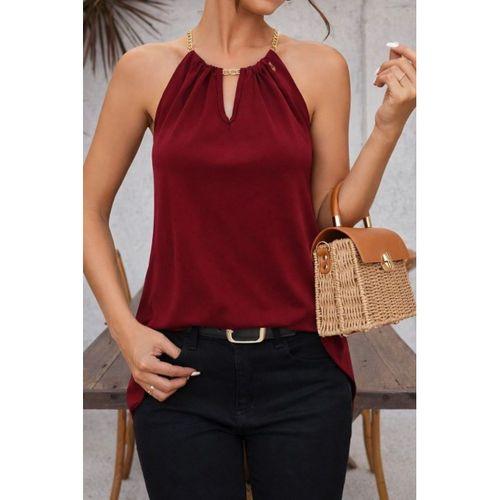 Kadın Omuzlardan Açık Zincir Halka Detaylı Sandy Bluz