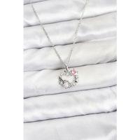 316L Çelik Zincir Gümüş Renk Pembe Taş Detaylı Çelenk Model Kadın Kolye