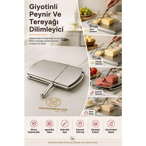 Giyotin Peynir Dilimleyici Izgaralı Sabun Kesici Manuel Şarküteri Tereyağı Salam Dilimleme Aparatı Paslanmaz Çelik 304 İnox 723423