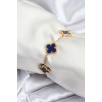 316L Çelik Zincir Gold Renk Lacivert Yonca Kadın Bileklik