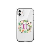 Mor Çiçekli U Harfli Şeffaf iPhone 11  Telefon Kılıfı