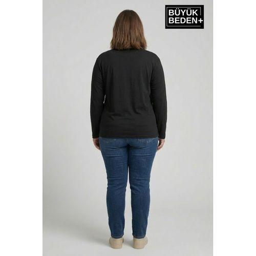 Kadın Büyük Beden Uzun Kollu 2 İplik Bisiklet Yaka Tişört