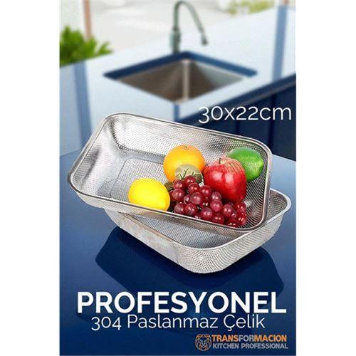 Modacar Büyük 30X22 CM Kevgir - Profesyonel Süzgeç 304 Paslanmaz Çelik