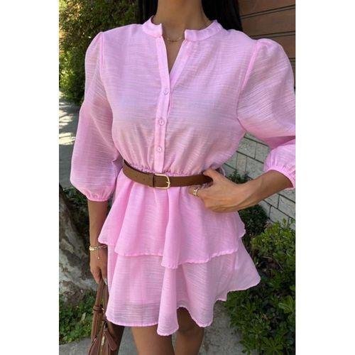 Deri Kemerli Fırfırlı Elbise 2901