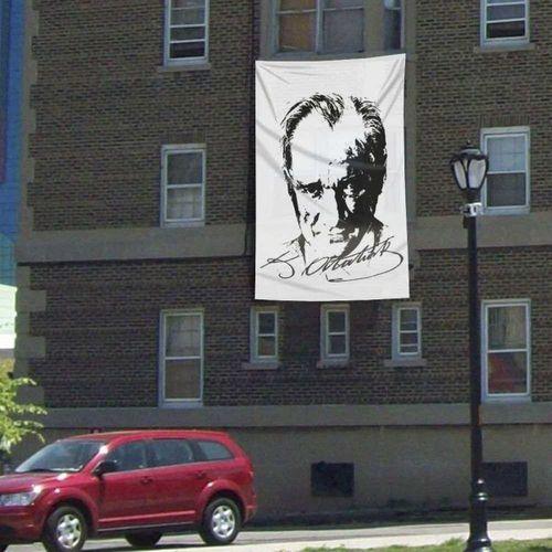 Siyah-beyaz Mustafa Kemal Atatürk Silüeti Poster Bayrak -300x450cm - 3x4,5 Metre