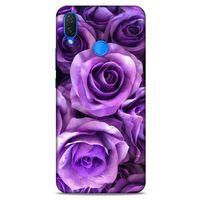 Huawei Psmart 2019 Uyumlu Kılıf Mor Delisi (40) Fit Silikon Kılıf Büyük Güller