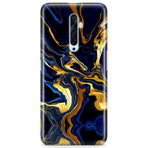 Oppo Reno2 Z 2019 Kılıf Lacivert Kahve Mermer Arka Kapak Koruma Desenli Full Koruyucu