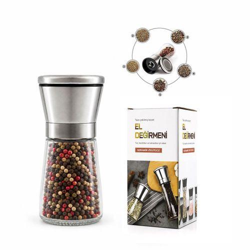 Mini Cam Hazneli Tuz ve Baharat Öğütücü - Krom Kaplama