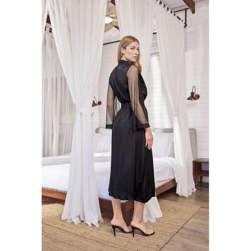 Dantelli Tüllü Ve Dekolteli Saten Sabahlık Takımı