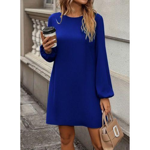Kadın Uzun Kollu Yuvarlak Yaka Mini Ithal Krep Elbise