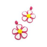 Kumaş Papatya Küpe - Fuşya