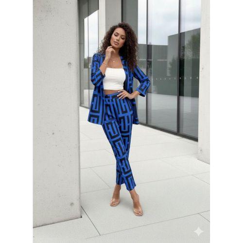 Kadın Uzun Kollu önü Açık Desenli Iki Iplik Ceket Ve Pantolon Ikili Takım