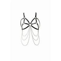 Siyah Göğüs Harness Zincir Detaylı Deri Vücut Aksesuarı - Brf1175