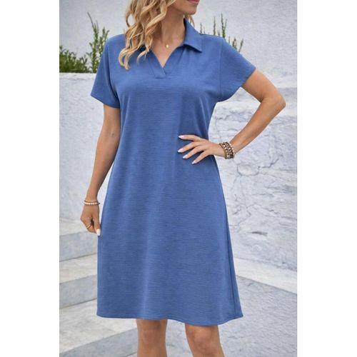 Kadın Kısa Kollu V Yaka Aerobin Kumaş Diz üstü Elbise