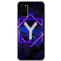 MRCİLETİSİM MRCİLETİSİM Samsung Galaxy S20 Plus Kılıf HD Desen Baskılı Arka Kapak + Temperli Cam - Dark Neon Yaprak Y Harfi