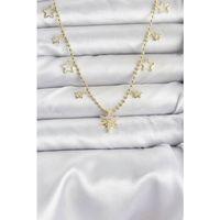 Pirinç Gold Renk Zirkon Taşlı Kutup Yıldızı Model Kadın Kolye