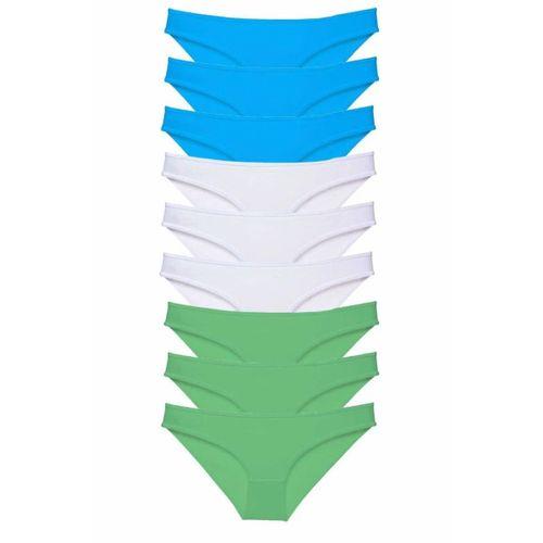 9 adet Süper Eko Set Likralı Kadın Slip Külot Yeşil Beyaz Mavi