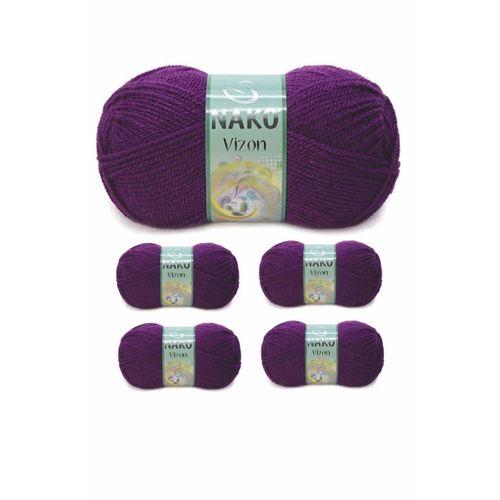 5 Adet Vizon Premium Akrilik El Örgü İpi Yünü Renk No:60 Mürdüm