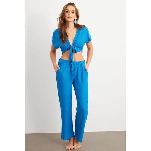 Kadın Bürümcük Kumaş Pantolonlu Takım