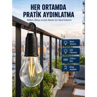 Şarjlı Dekoratif Kamp Lambası Askılı Ampul Led Işık Type-c Girişli