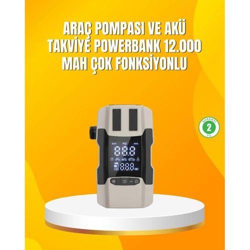 12.000 Mah Akü Takviye Powerbank Dahili Hava Pompalı Dijital Ekranlı