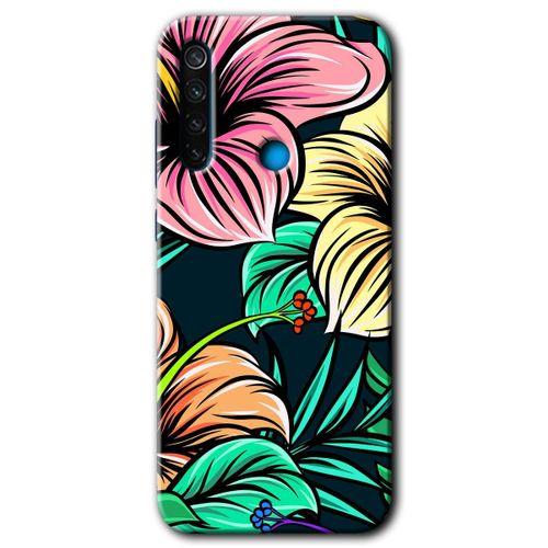 Xiaomi Redmi Note 8 Kılıf Kapak - Çizim Çiçekler +Hayalet Ekran Yandan Gözükmez