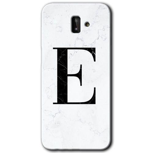 Potkal Hediye Fabrikası Samsung Galaxy J8 HD Baskılı Kılıf + 9D Tam Ekran Koruyucu - Beyaz Mermer Desenli E Harfi