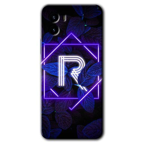 Vivo Y15s Kılıf HD Desen Baskılı Arka Kapak + Temperli Cam - Dark Neon Yaprak R Harfi