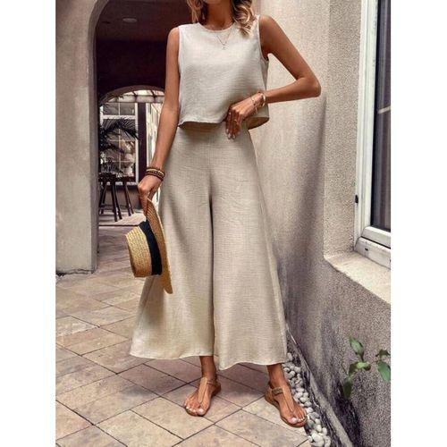 Kadın Geniş Paça Pantolon Ve Bluzlu Aerobin Kumaş Ikili Takım