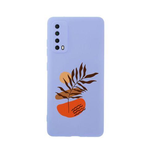 Huawei Psmart 2021 Floral Art Premium Silikonlu Lila Telefon Kılıfı