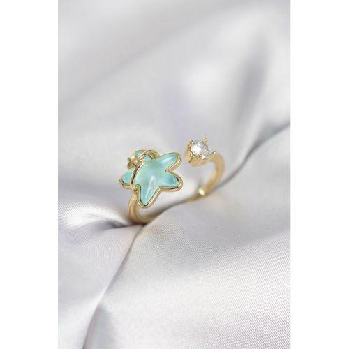 Gold Renk Turkuaz Yıldız Model Kadın Yüzük