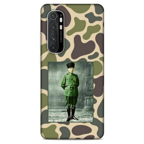Xiaomi Mi Note 10 Lite Kılıf Atatürk (15) Antişok Kılıf Kamuflaj Kahverengi