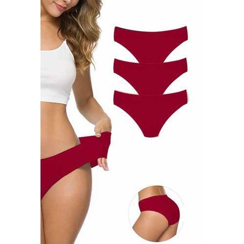 3 Adet Kadın Dikişsiz Lazer Kesim Esnek İz yapmayan Külot Bordo